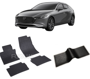 Set 5 covorase MAZDA 3 IV din 03.2019-PREZENT, cu covoras tunel median, CAROSERIE SEDAN, Presuri cauciuc 100%, compatibil cu autoturismul MAZDA 3 IV, Rigum - Img 2
