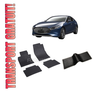 Set 5 covorase MAZDA 3 IV din 03.2019-PREZENT, cu covoras tunel median, CAROSERIE HATCHBACK, Presuri cauciuc 100%, compatibil cu autoturismul MAZDA 3 IV, Rigum