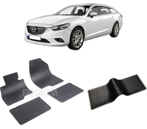 Set 5 covorase MAZDA 6 III din 01.2013-PREZENT, cu covoras tunel median, CAROSERIE COMBI, Presuri cauciuc 100%, compatibil cu autoturismul MAZDA 6 III, Rigum - Img 2
