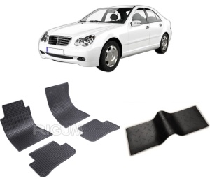 Set 5 covorase MERCEDES C-CLASS W203 din 2001-03.2007, cu covoras tunel median, CAROSERIE SEDAN, Presuri cauciuc 100%, compatibil cu autoturismul MERCEDES C-CLASS W203, Rigum - Img 2