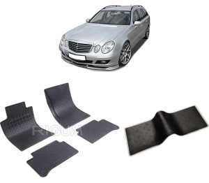 Set 5 covorase MERCEDES E-CLASS W211 din 2003-10.2009, cu covoras tunel median, CAROSERIE COMBI, Presuri cauciuc 100%, compatibil cu autoturismul MERCEDES E-CLASS W211, Rigum - Img 2