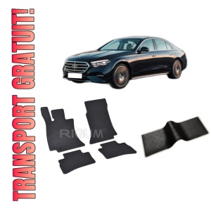 Set 5 covorase MERCEDES E-CLASS W214 din 05.2023-PREZENT, cu covoras tunel median, CAROSERIE COMBI, Presuri cauciuc 100%, compatibil cu autoturismul MERCEDES E-CLASS W214, Rigum