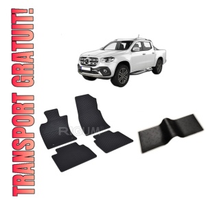 Set 5 covorase MERCEDES X-CLASS CLASA X din 01.2016-PREZENT, cu covoras tunel median, CAROSERIE PICK-UP, Presuri cauciuc 100%, compatibil cu autoturismul MERCEDES X-CLASS CLASA X, Rigum