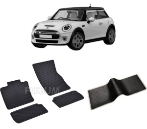 Set 5 covorase MINI COOPER SE din 2020-PREZENT, cu covoras tunel median, CAROSERIE HATCHBACK, Presuri cauciuc 100%, compatibil cu autoturismul MINI COOPER SE, Rigum - Img 2