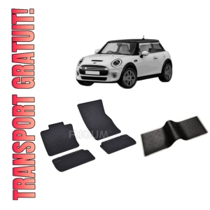 Set 5 covorase MINI COOPER SE din 2020-PREZENT, cu covoras tunel median, CAROSERIE HATCHBACK, Presuri cauciuc 100%, compatibil cu autoturismul MINI COOPER SE, Rigum