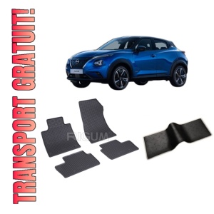 Set 5 covorase NISSAN JUKE II HYBRID din 06.2022-PREZENT, cu covoras tunel median, CAROSERIE SUV, Presuri cauciuc 100%, compatibil cu autoturismul NISSAN JUKE II HYBRID, Rigum