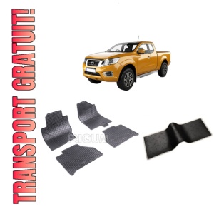 Set 5 covorase NISSAN NAVARA din 2010-2015, cu covoras tunel median, CAROSERIE PICK-UP CABINA DUBLA, Presuri cauciuc 100%, compatibil cu autoturismul NISSAN NAVARA, Rigum