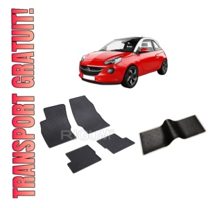 Set 5 covorase OPEL ADAM din 01.2013-05.2019, cu covoras tunel median, CAROSERIE HATCHBACK, Presuri cauciuc 100%, compatibil cu autoturismul OPEL ADAM, Rigum