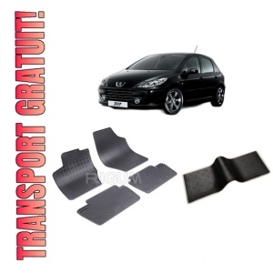 Set 5 covorase PEUGEOT 307 FACELIFT din 2005-2012, cu covoras tunel median, CAROSERIE HATCHBACK, Presuri cauciuc 100%, compatibil cu autoturismul PEUGEOT 307 FACELIFT, Rigum