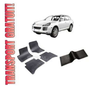 Set 5 covorase PORSCHE CAYENNE I din 11.2002-2010, cu covoras tunel median, CAROSERIE SUV, Presuri cauciuc 100%, compatibil cu autoturismul PORSCHE CAYENNE I, Rigum
