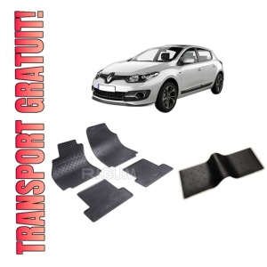 Set 5 covorase RENAULT MEGANE III din 11.2008-12.2015, cu covoras tunel median, CAROSERIE HATCHBACK, Presuri cauciuc 100%, compatibil cu autoturismul RENAULT MEGANE III, Rigum