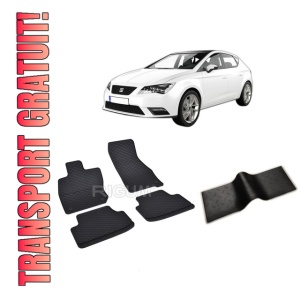 Set 5 covorase SEAT LEON IV MHEV din 2020-PREZENT, cu covoras tunel median, CAROSERIE HATCHBACK, Presuri cauciuc 100%, compatibil cu autoturismul SEAT LEON IV MHEV, Rigum