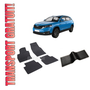 Set 5 covorase SKODA KAMIQ din 09.2019-PREZENT, cu covoras tunel median, CAROSERIE SUV, Presuri cauciuc 100%, compatibil cu autoturismul SKODA KAMIQ, Rigum