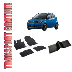 Set 5 covorase SUZUKI IGNIS III din 01.2017-PREZENT, cu covoras tunel median, CAROSERIE HATCHBACK, Presuri cauciuc 100%, compatibil cu autoturismul SUZUKI IGNIS III, Rigum