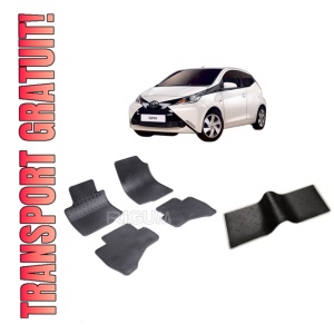 Set 5 covorase TOYOTA AYGO I din 2005-06.2014, cu covoras tunel median, CAROSERIE HATCHBACK, Presuri cauciuc 100%, compatibil cu autoturismul TOYOTA AYGO I, Rigum