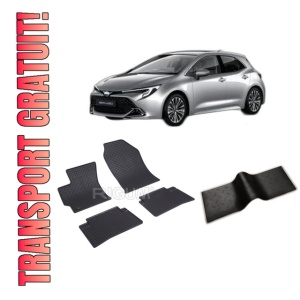 Set 5 covorase TOYOTA COROLLA HYBRID din 2019-PREZENT, cu covoras tunel median, CAROSERIE HATCHBACK, Presuri cauciuc 100%, compatibil cu autoturismul TOYOTA COROLLA HYBRID, Rigum