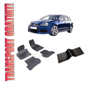 Set 5 covorase VOLKSWAGEN GOLF 5 din 10.2003-2008, cu covoras tunel median, CAROSERIE COMBI, Presuri cauciuc 100%, compatibil cu autoturismul VOLKSWAGEN GOLF 5, Rigum