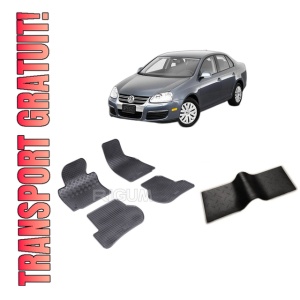 Set 5 covorase VOLKSWAGEN JETTA V din 08.2005-2011, cu covoras tunel median, CAROSERIE SEDAN, Presuri cauciuc 100%, compatibil cu autoturismul VOLKSWAGEN JETTA V, Rigum