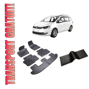 Set 5 covorase VOLKSWAGEN SHARAN II din 09.2010-03.2022, cu covoras tunel median, CAROSERIE VAN 7 LOCURI, Presuri cauciuc 100%, compatibil cu autoturismul VOLKSWAGEN SHARAN II, Rigum
