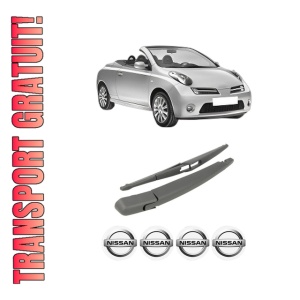 Set brat stergator spate cu lamela pentru NISSAN MICRA C+C III (K12) din 2005-2010, pentru spate, din cauciuc siliconat rezistent, 4 stickere auto NISSAN