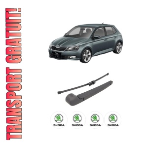 Set brat stergator spate cu lamela pentru SKODA FABIA III (NJ3) din 2014-2021, pentru spate, din cauciuc siliconat rezistent, 4 stickere auto SKODA