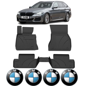 Set covorase BMW Seria 5 G31 din 2017 - 2023, covorase presuri tavita auto, cu tunel median intermediar din cauciuc thermoplastic, 4 Stickere auto cu BMW - Img 2