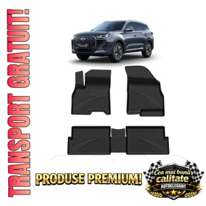 Set covorase Chery TIGGO 7 PRO din 2025, covorase presuri tavita auto, cu tunel median intermediar din cauciuc thermoplastic, 4 Stickere auto cu Chery