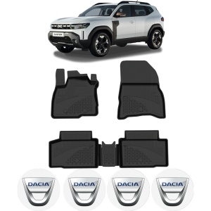 Set covorase Dacia Duster III din 2024 - doar versiunile TCE 130, covorase presuri tavita auto, cu tunel median intermediar din cauciuc thermoplastic, 4 Stickere auto cu Dacia - Img 2