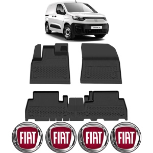 Set covorase Fiat Doblo III din 2022, covorase presuri tavita auto, cu tunel median intermediar din cauciuc thermoplastic, 4 Stickere auto cu Fiat - Img 2