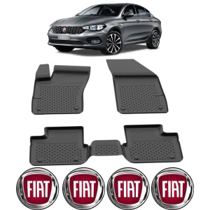 Set covorase Fiat Tipo Sedan din 2015, covorase presuri tavita auto, cu tunel median intermediar din cauciuc thermoplastic, 4 Stickere auto cu Fiat - Img 2