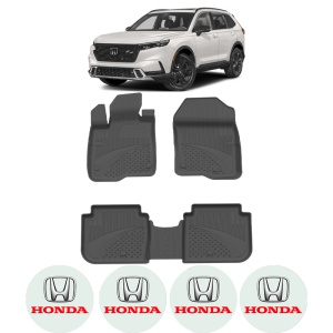 Set covorase Honda CR-V din 2023, covorase presuri tavita auto, cu tunel median intermediar din cauciuc thermoplastic, 4 Stickere auto cu Honda - Img 2