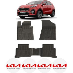 Set covorase Kia Sportage IV din 2016 - 2021, covorase presuri tavita auto, cu tunel median intermediar din cauciuc thermoplastic, 4 Stickere auto cu Kia - Img 2