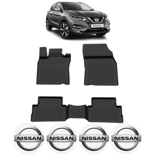 Set covorase Nissan Qashqai II din 2014 - 2021, covorase presuri tavita auto, cu tunel median intermediar din cauciuc thermoplastic, 4 Stickere auto cu Nissan - Img 2