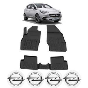 Set covorase Opel Corsa E din 2014 - 2019, covorase presuri tavita auto, cu tunel median intermediar din cauciuc thermoplastic, 4 Stickere auto cu Opel - Img 2
