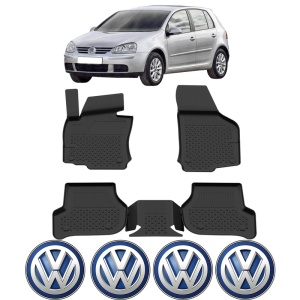 Set covorase Volkswagen Golf V din 2004 - 2008, covorase presuri tavita auto, cu tunel median intermediar din cauciuc thermoplastic, 4 Stickere auto cu Volkswagen - Img 2