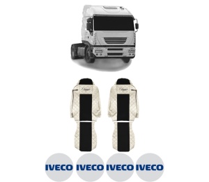 Set Huse Scaune Camion Tir Iveco STRALIS I din 2002-2013, Auto, Model ELEGANCE Q, Culoare Bej, 4x Stickere auto cu Iveco