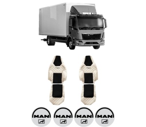 Set Huse Scaune Camion Tir MAN TGL II din 2020, Auto, Model ELEGANCE Q, Culoare Sampanie, 4x Stickere auto cu MAN
