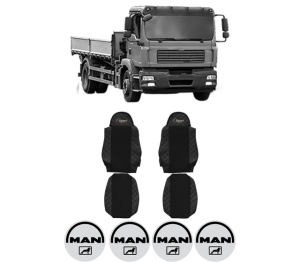 Set Huse Scaune Camion Tir MAN TGM I din 2005-2023, Auto, Model ELEGANCE Q, Culoare Negru, 4x Stickere auto cu MAN