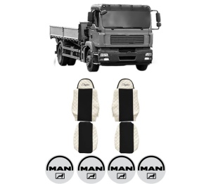 Set Huse Scaune Camion Tir MAN TGM I din 2005-2023, Auto, Model ELEGANCE Q, Culoare Bej, 4x Stickere auto cu MAN