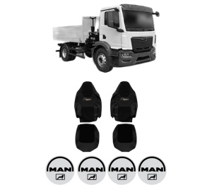 Set Huse Scaune Camion Tir MAN TGM II din 2020, Auto, Model ELEGANCE S, Culoare Negru, 4x Stickere auto cu MAN