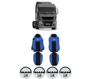 Set Huse Scaune Camion Tir MAN TGX I din 2006-2021, Auto, Model ELEGANCE Q, Culoare Albastru, 4x Stickere auto cu MAN