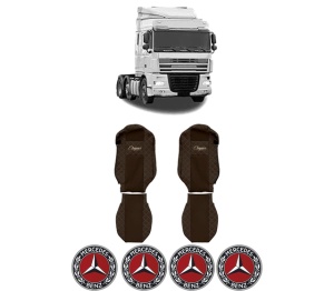 Set Huse Scaune Camion Tir MERCEDES-BENZ XF 105 din 2005-2013, Auto, Model ELEGANCE Q, Culoare Maro, 4x Stickere auto cu MERCEDES-BENZ