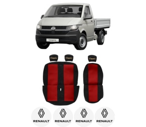 Set Huse Scaune Camion Tir RENAULT TRANSPORTER T5 Platform/Chassis (7JD, 7JE, 7JL, 7JY, 7JZ, 7F din 2003-2015, Auto, Model CLASSIC, Culoare Rosu, 4x Stickere auto cu RENAULT