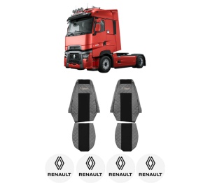 Set Huse Scaune Camion Tir RENAULT TRUCKS MAGNUM din 2004-2013, Auto, Model ELEGANCE Q, Culoare Gri, 4x Stickere auto cu RENAULT TRUCKS