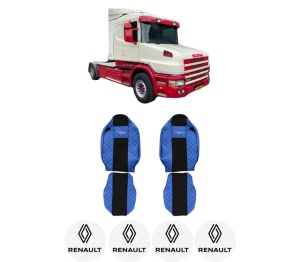Set Huse Scaune Camion Tir RENAULT TRUCKS T din 2004-2019, Auto, Model ELEGANCE Q, Culoare Albastru, 4x Stickere auto cu RENAULT TRUCKS