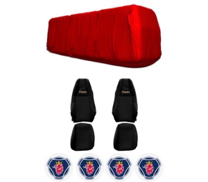Set Huse Scaune Camion Tir SCANIA L din 2017-2023, Auto, Model CLASSIC, Culoare Negru, 4x Stickere auto cu SCANIA