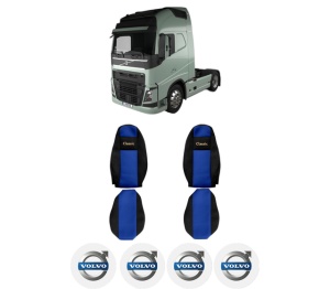 Set Huse Scaune Camion Tir VOLVO FH II din 2012-2017, Auto, Model CLASSIC, Culoare Albastru, 4x Stickere auto cu VOLVO