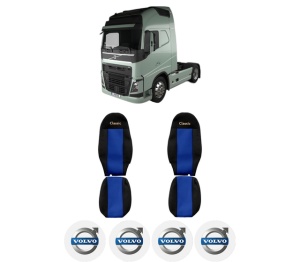 Set Huse Scaune Camion Tir VOLVO FH II din 2012-2017, Auto, Model CLASSIC, Culoare Albastru, 4x Stickere auto cu VOLVO