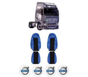 Set Huse Scaune Camion Tir VOLVO FH16 II din 2012-2014, Auto, Model ELEGANCE Q, Culoare Albastru, 4x Stickere auto cu VOLVO