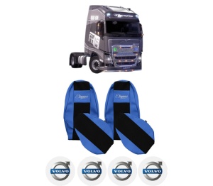 Set Huse Scaune Camion Tir VOLVO FH16 II din 2012-2014, Auto, Model ELEGANCE S, Culoare Albastru, 4x Stickere auto cu VOLVO